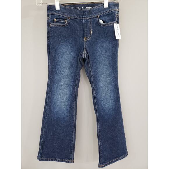 NEW SIZE 6/7 GIRL'S BOOT CUT OLD NAVY‎ JEANS pull on adjustable waist - Picture 1 of 6